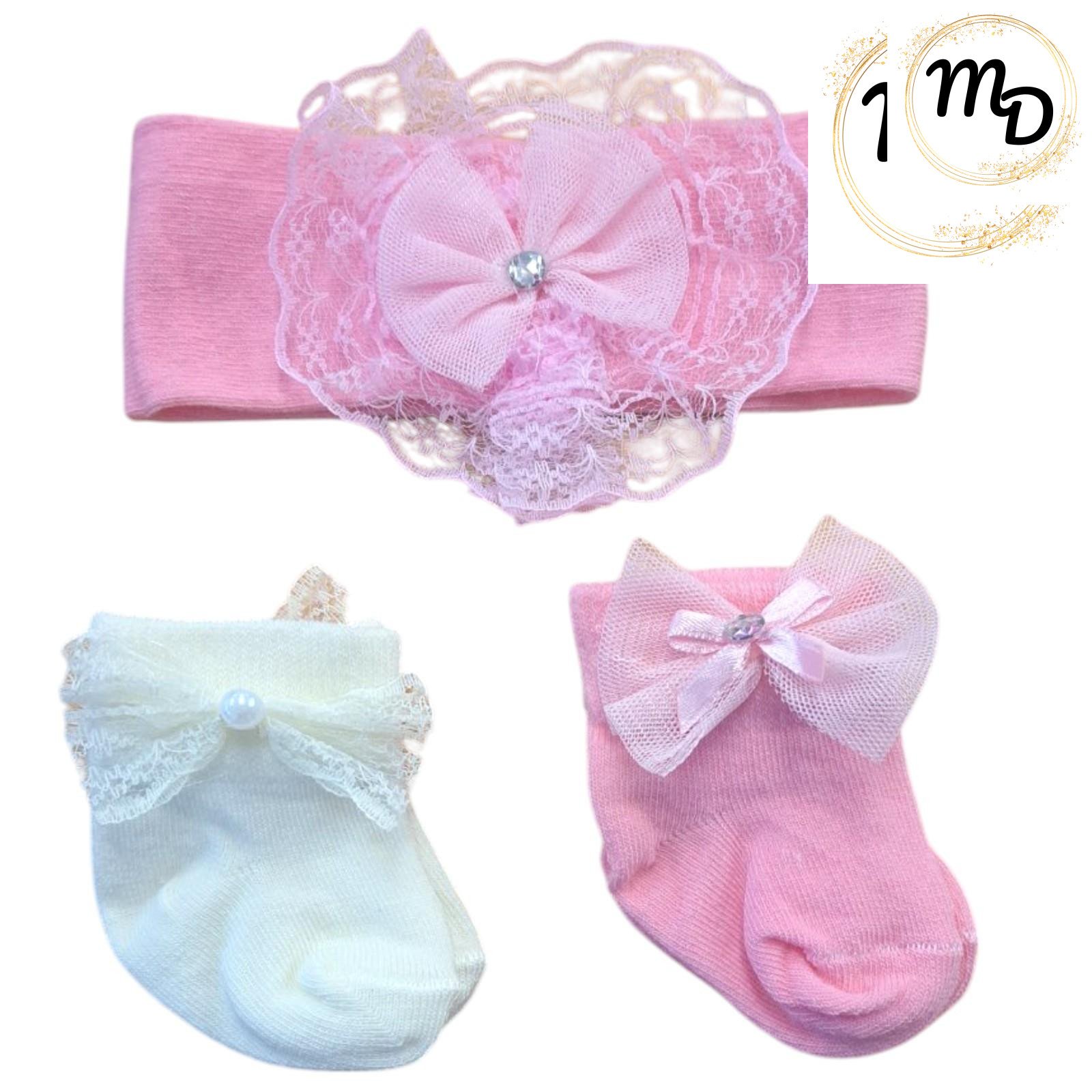 01-1025-o1-1 Καλτσάκια 0-6μην. Σετ Με Κορδέλα Maria Shop Για Κορίτσι Βαμβακερά - Image 1