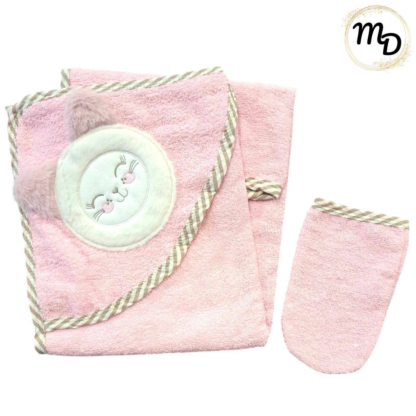 01-1268-o1 Κάπα Μπουρνούζι 0-6μην. Με Κέντημα Στην Κουκούλα και Γάντι Μπάνιου Maria Shop Για Κορίτσι Βαμβακερή - Image 1